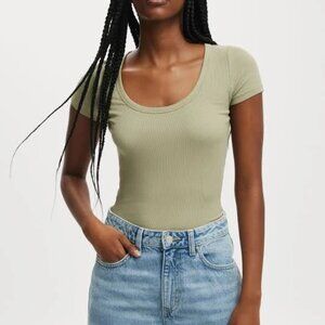 Cotton On Women's Staple Rib Scoop Neck Short Sleeve Top